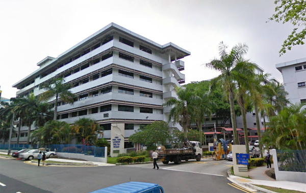 Entrance and driveway of the MapleTree Industrial Estate block at 1092 Lower Delta Road