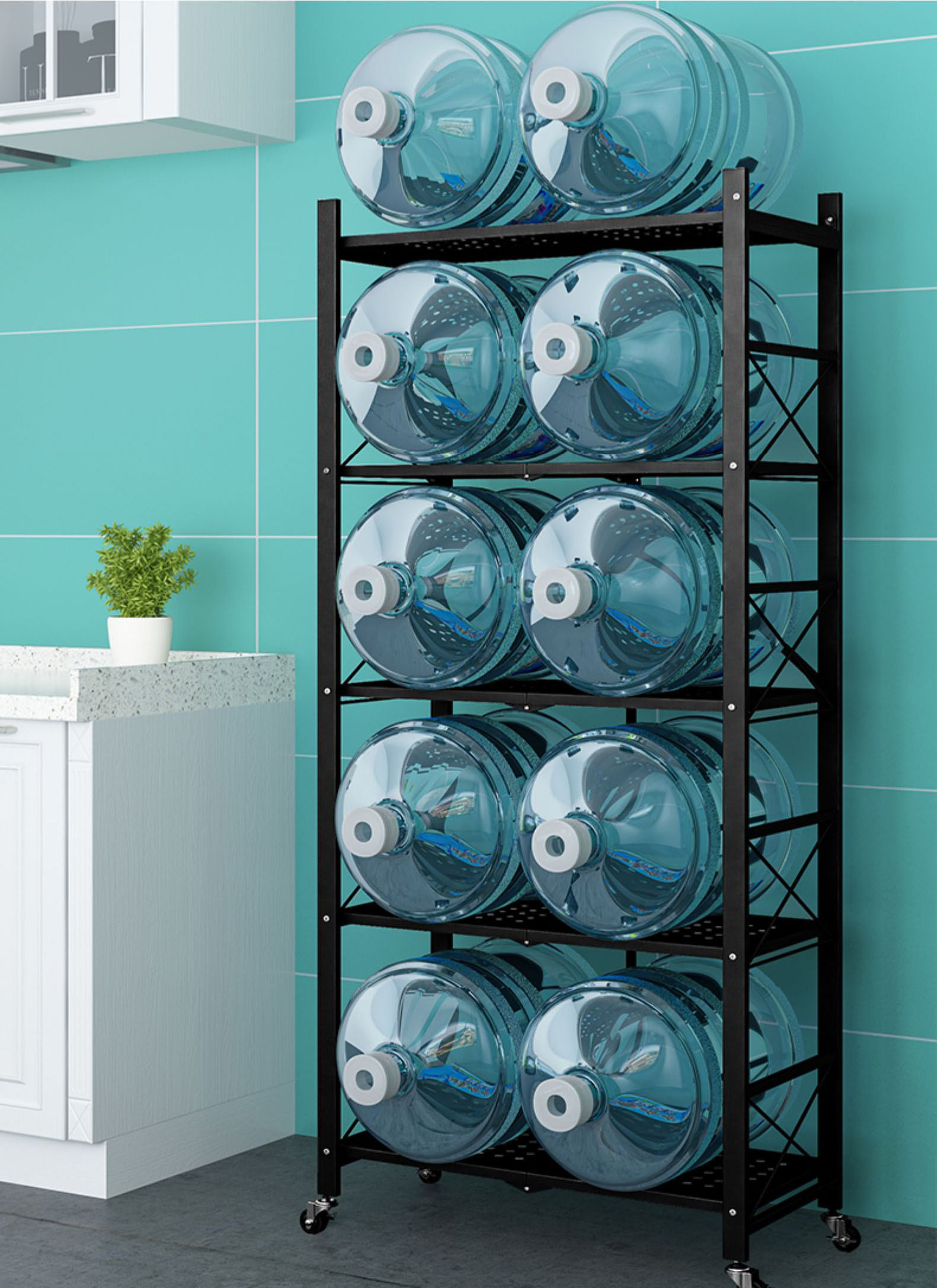 Black foldable rack used in an office for files and supplies